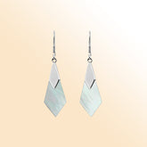 Sterling silver Mother of Pearl drop earrings in a modern geometric design, featuring soft white iridescence with polished silver accents, perfect for elegant everyday wear or special occasions.